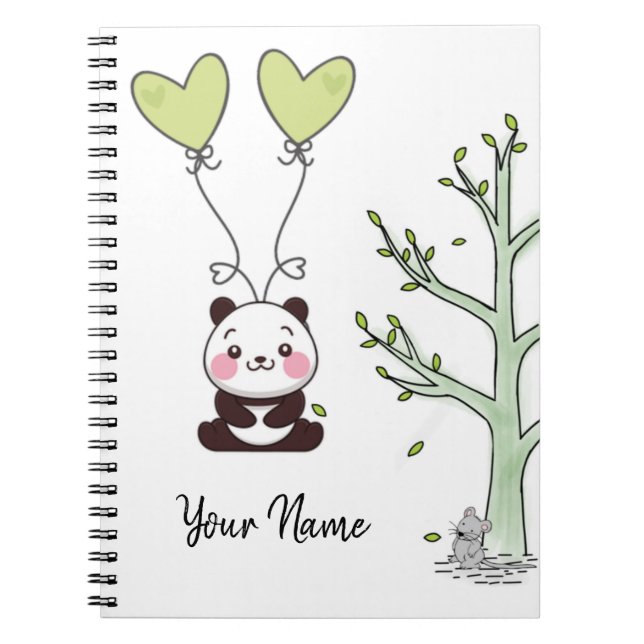 Carnet Cute Panda Girly Green Custom  (Devant)