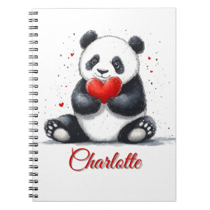 Carnet Cute Panda Holding Heart avec nom personnalisable