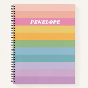 Carnet Cute Pastel Rainbow Stripes Nom personnalisé