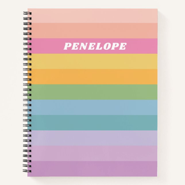 Carnet Cute Pastel Rainbow Stripes Nom personnalisé (Devant)