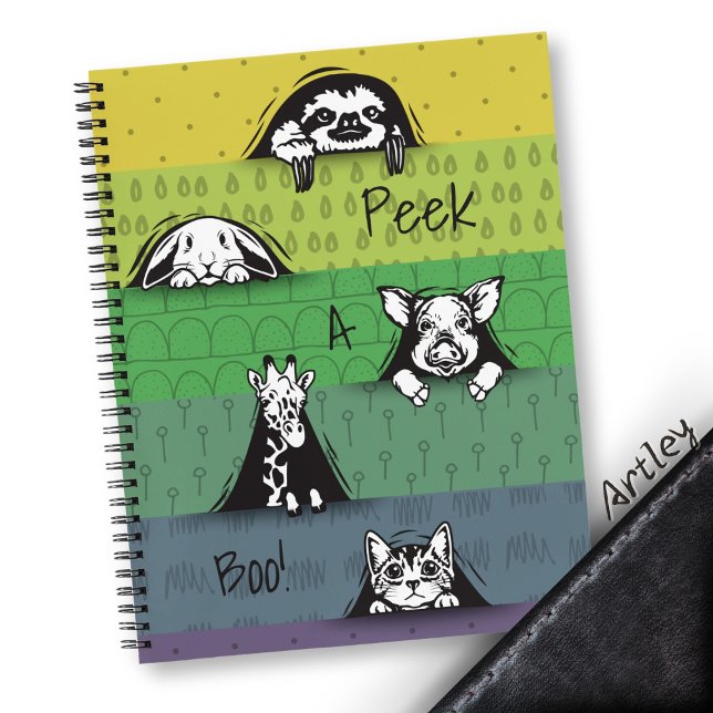 Carnet Cute Peeking Animaux Pastel Striped (Créateur téléchargé)