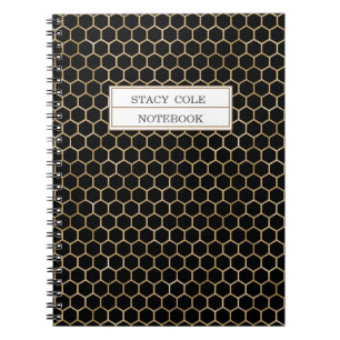 Carnet Cute Personnalisé Black Gold Honeycomb Motif d'abe