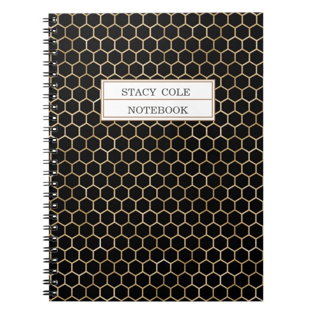 Carnet Cute Personnalisé Black Gold Honeycomb Motif d'abe (Devant)