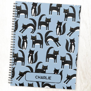 Carnet Cute personnalisée en noir et blanc Tuxedo Chat