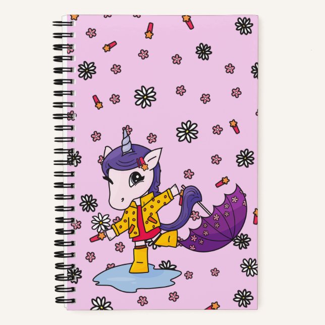Carnet Cute personnalisée et simple rose floral Unicorne (Recto)