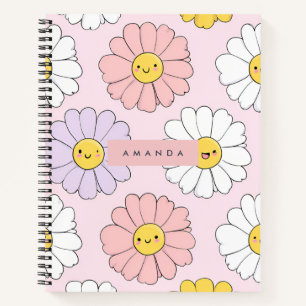 Carnet Cute personnalisée Kawaii Pastel Daisy Fleurs Face