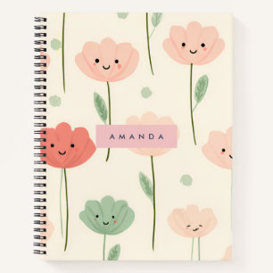 Carnet Cute personnalisée Kawaii Pastel Fleur souriante