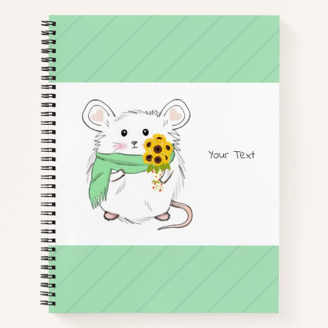 Carnet Cute Petit Hamster & Tournesols Vert (Devant)