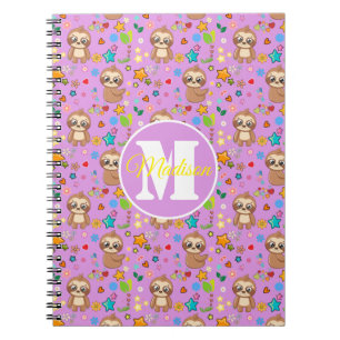 Carnet Cute Pink Floral Sloth Pattern Personalized