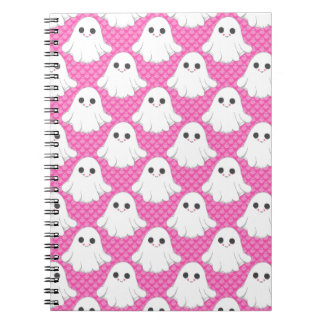 Carnet Cute Pink Ghost Pattern Kawaii Halloween Spiral 