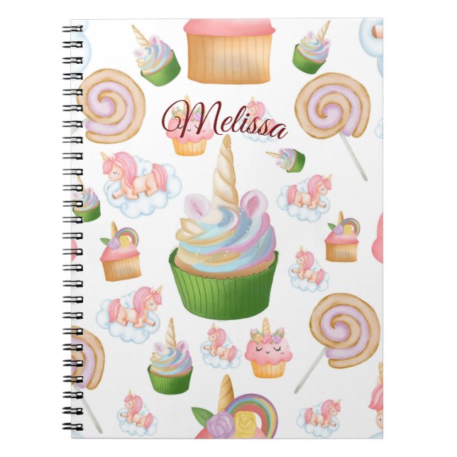 Carnet Cute Pink Girly Name Cupcake Unicorn Pattern (Devant)