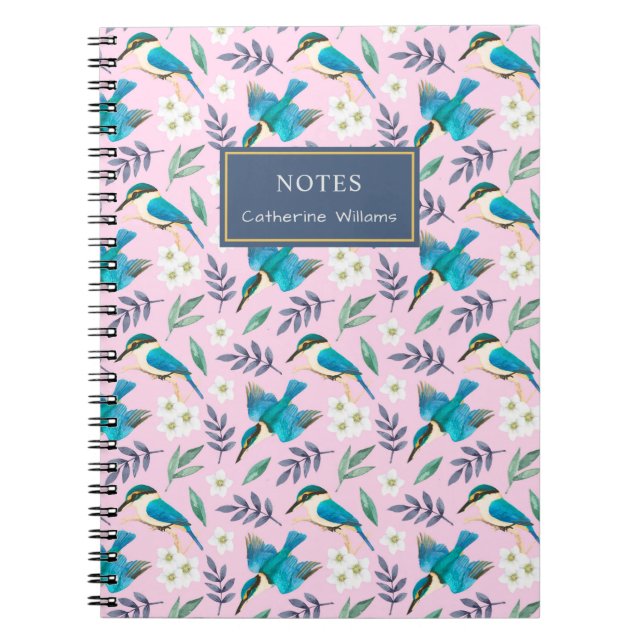 Carnet Cute Pink Kingfisher Birds Floral Nom du motif (Devant)