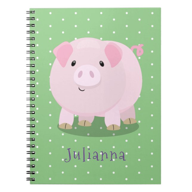 Carnet Cute pink pot bellied pig cartoon illustration (Devant)
