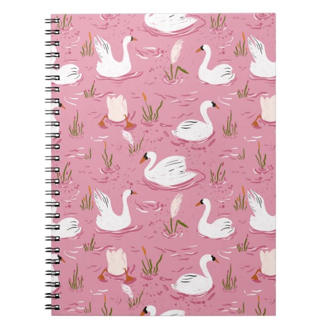 Carnet Cute Pink Swan Seamless Pattern (Devant)