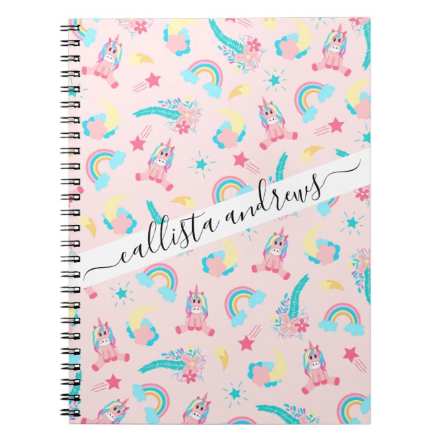 Carnet Cute Pink Teal Unicorn Rainbow (Devant)