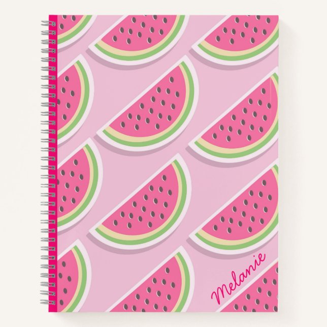 Carnet Cute Pink Watermelon Pattern Personalised (Devant)