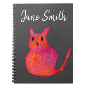 Carnet Cute pink whimsical cat watercolor illustration