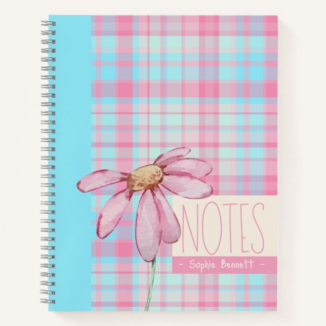 Carnet Cute plaid  pastel pink Daisy Notes Notebook  (Devant)