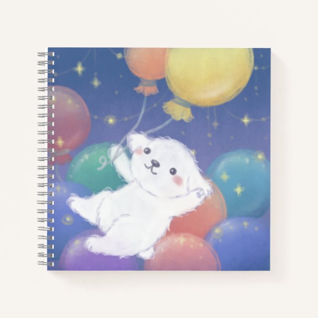 Carnet Cute Puppy with Balloons & Stars (Devant)