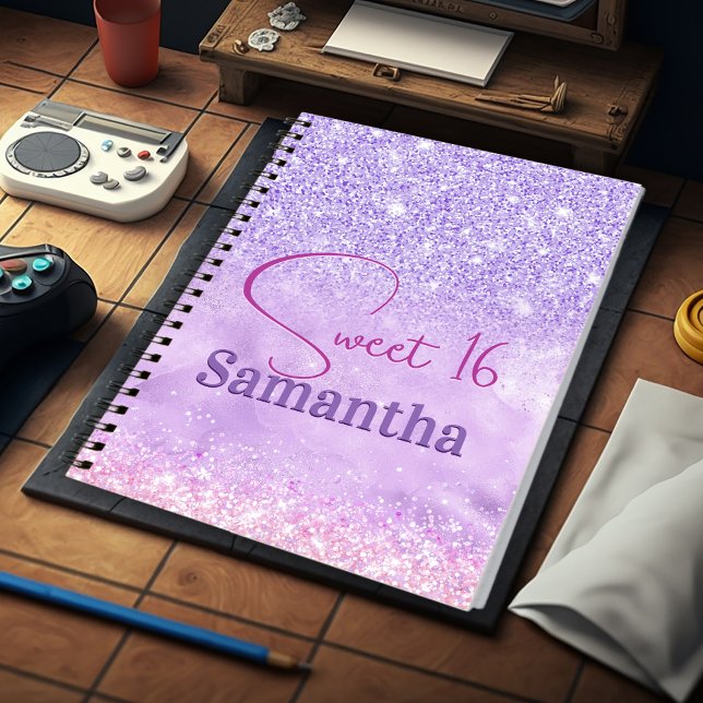 Carnet Cute purple pink glitter birthday monogram (Créateur téléchargé)