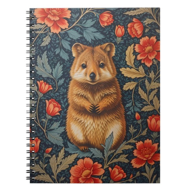 Carnet Cute Quokka William Morris Inspiré Floral (Devant)