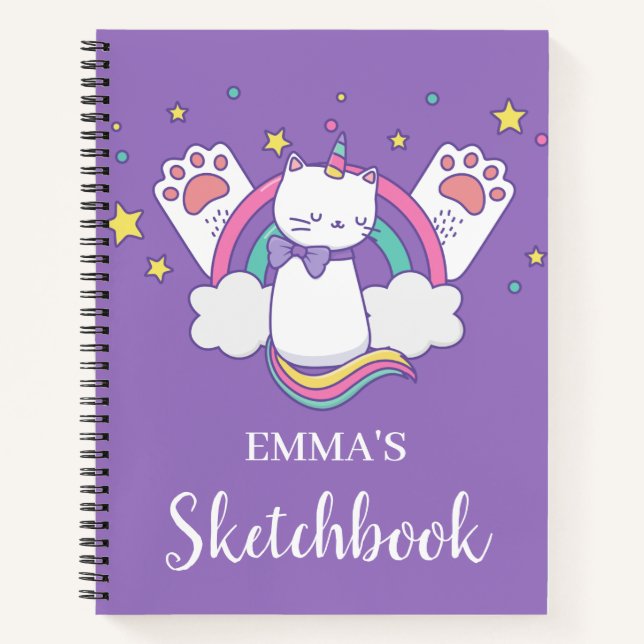 Carnet Cute Rainbow Caticorn Personnalisé Kids Sketchbook (Devant)