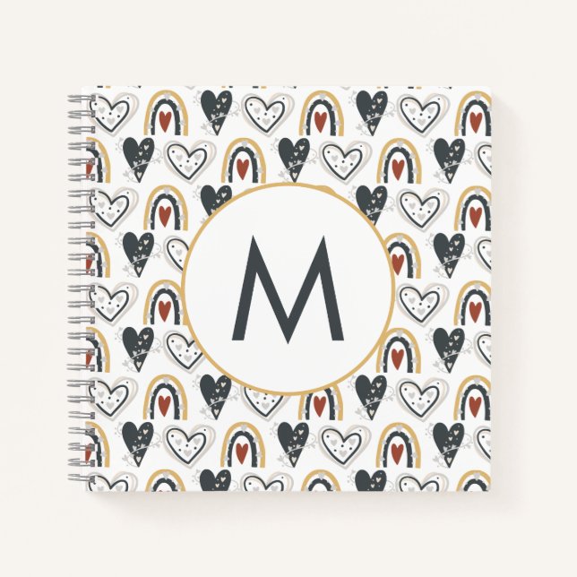 Carnet Cute Rainbow Hearts Boho Motif Monogramme initial (Devant)