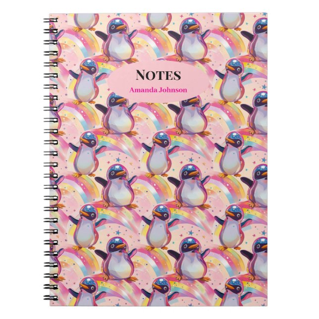 Carnet Cute Rainbow Penguins et Stars Motif (Devant)