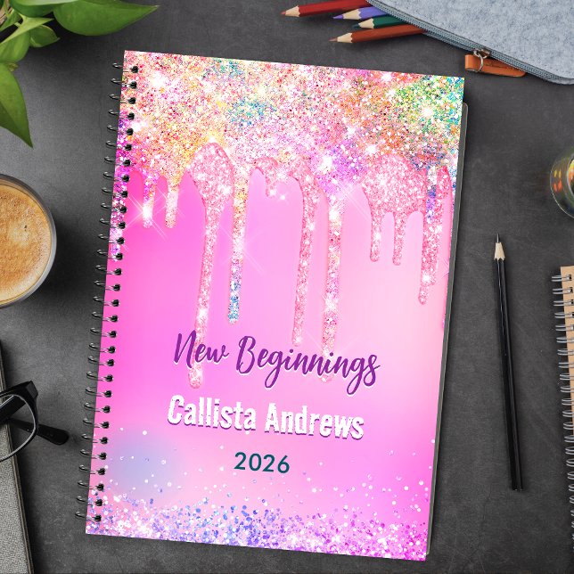 Carnet Cute Rainbow unicorn Glitter drips pink custom (Créateur téléchargé)