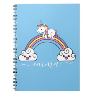 Carnet Cute Rainbow Unicorn Nom personnalisé