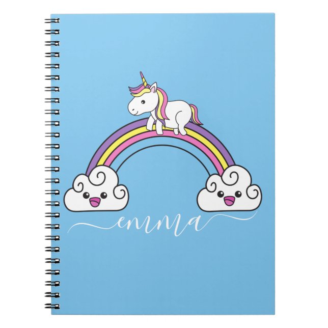 Carnet Cute Rainbow Unicorn Nom personnalisé (Devant)