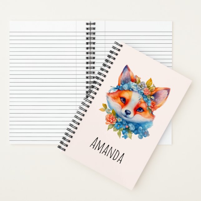 Carnet Cute Renard orange avec Couronne florale (À l'intérieur)