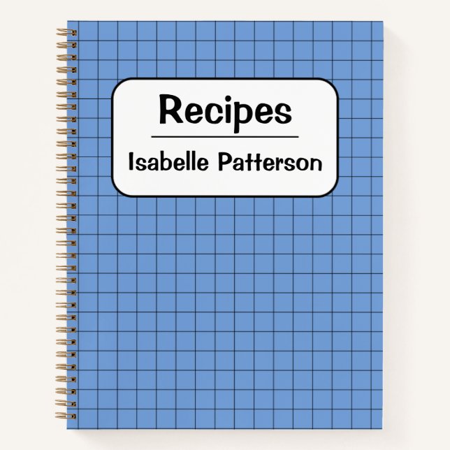 Carnet Cute Retro Bleu En vichy Plaid Recette personnalis (Devant)
