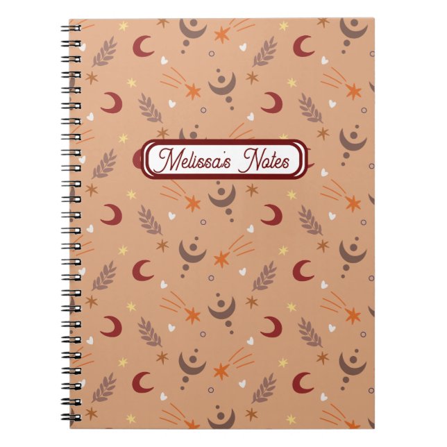 Carnet Cute Retro Brown Boho Nom Whimsical Personnalisé (Devant)