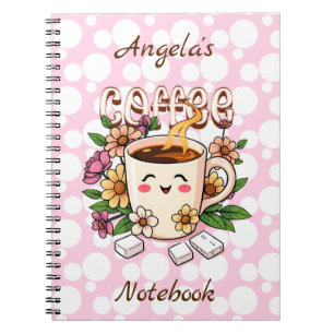 Carnet Cute Retro Kawaii Café et Fleurs Personnalisé