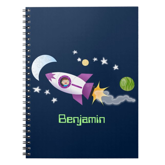Carnet Cute rocket ship in space cartoon illustration (Devant)