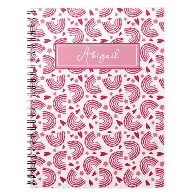 Carnet Cute Rose Arc-en-ciel & Coeurs Motifs Enfants (Devant)