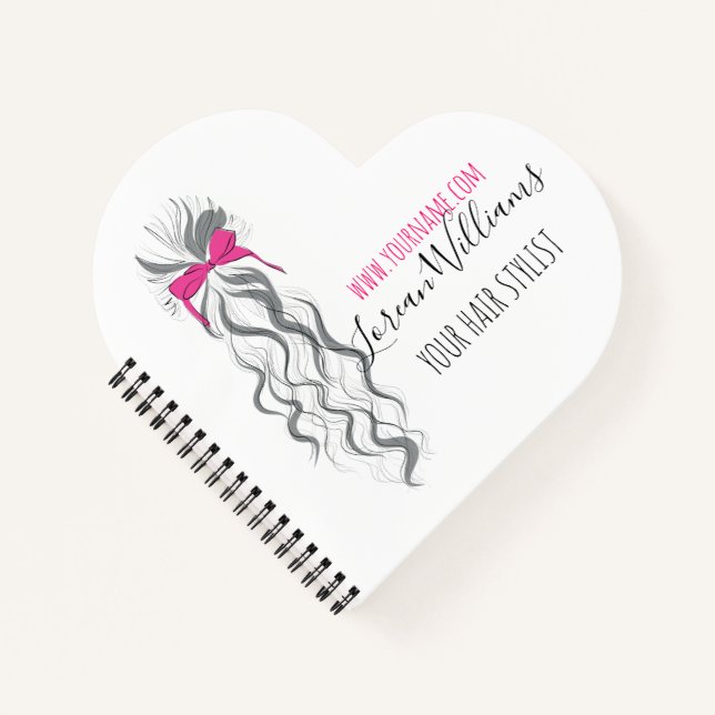 Carnet Cute Rose Bow Gris et Blanc Braider Hair Style (Devant)