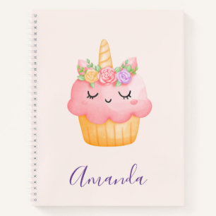 Carnet Cute rose Cupcake Unicorn avec Rose