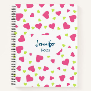 Carnet Cute rose et vert Tumbling Hearts Motif
