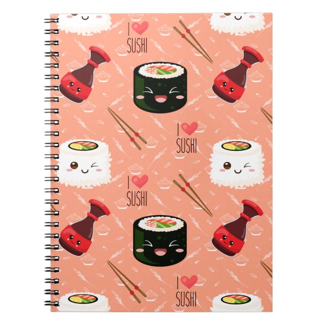 Carnet Cute rose Kawaii Sushi motif (Devant)