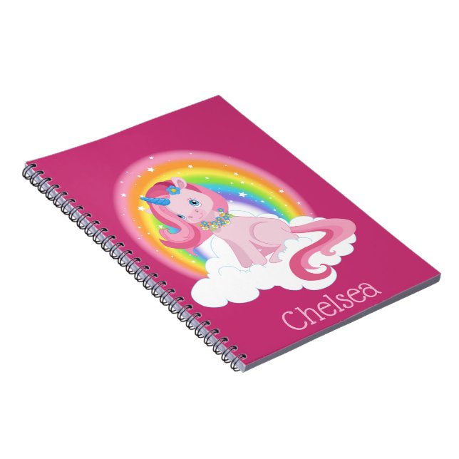Carnet Cute rose Unicorn et arc-en-ciel Personnalisé (Côté Droit)