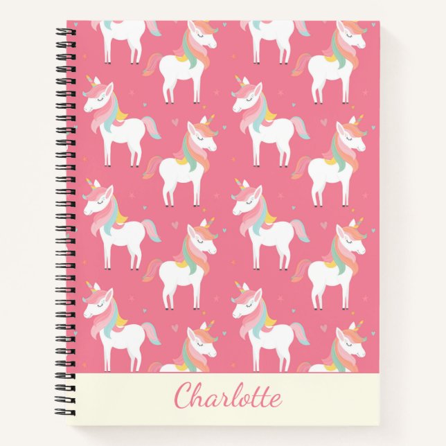 Carnet Cute rose Unicorn Motif personnalisé (Devant)