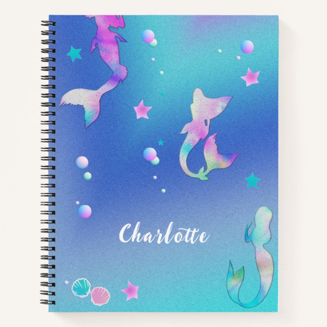 Carnet Cute Rose violet Turquoise Mermaids Girl Sketchboo (Devant)