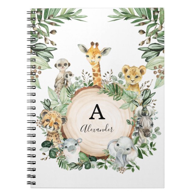 Carnet Cute Safari Animaux Jungle Green Boys School (Devant)