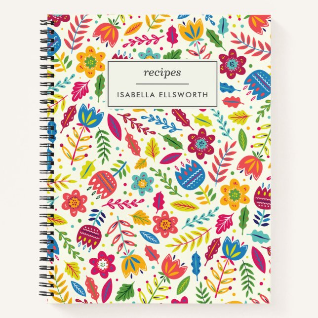 Carnet Cute Scandinave Floral Recette personnalisée (Devant)