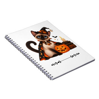 Carnet Cute Siamese Cat Witch Halloween