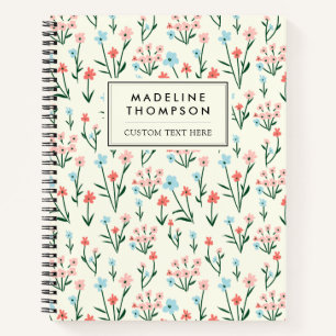 Carnet Cute Simple Botanique Rose Bleu Fleur Floral 