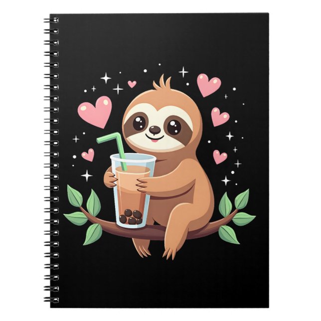 Carnet Cute Sloth Boba Bubble Milk Tea Kawaii Women Girls (Devant)