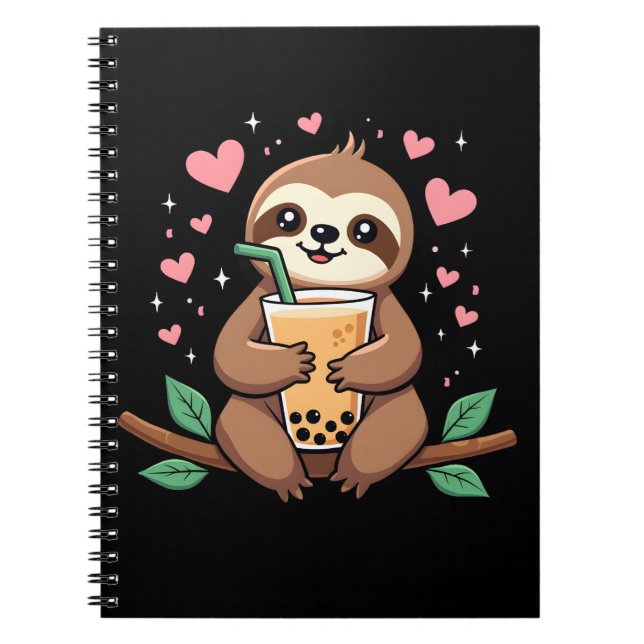 Carnet Cute Sloth Boba Bubble Milk Tea Kawaii Women Girls (Devant)